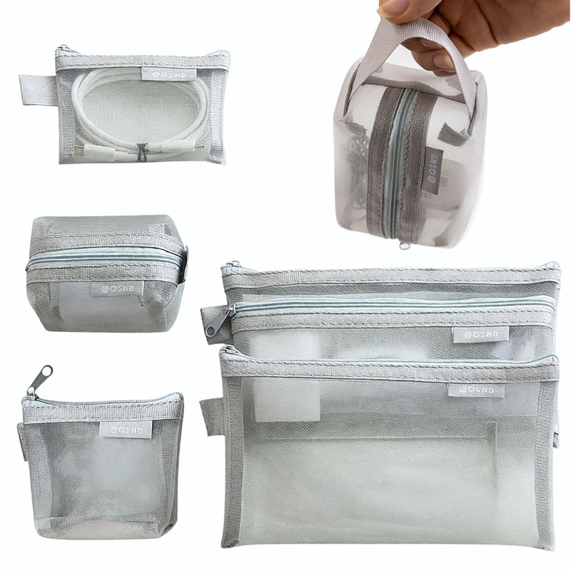 Tech Accessories Organizer - グレーのメッシュオーガナイザーバッグ – 旅行、メイクアップ、文房具、電子機器アクセサリー、デスク引き出し整理用品用 TMZ